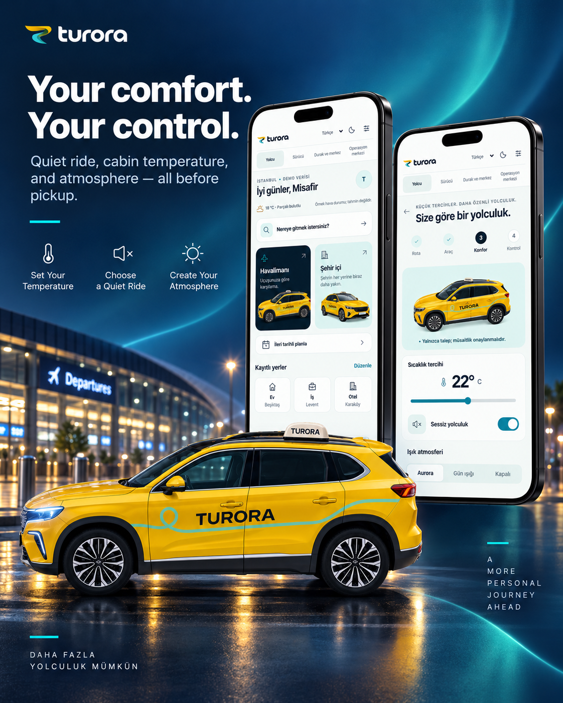 TURORA comfort profile screen with T10X SUV concept